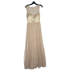 After Six Metallic Gold and Champagne Illusion Bodice Maxi Dress